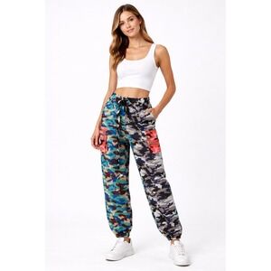 Banjul Camo Jogger Color Block Neon Multicolor Satin Size Large Pocket Hip Hop